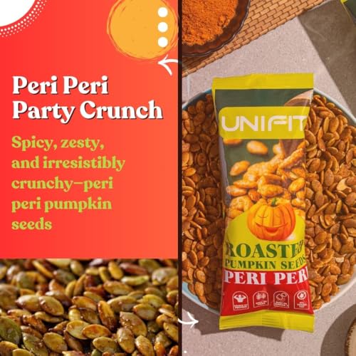 Image of Unifit Peri Peri Pumpkin Seeds 30g | Premium Roasted Super Seeds with Bold Spicy Peri Peri Flavour | High Protein, Rich in Fibre & Antioxidants | Healthy Crunchy Snack for Office, Travel & Guilt-Free Munching