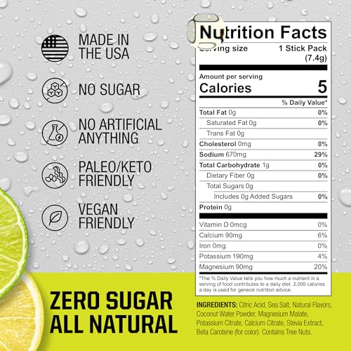 Image of Fire Salt Lemon Lime Electrolyte Hydration Sticks, Zero Sugar, 32 Count