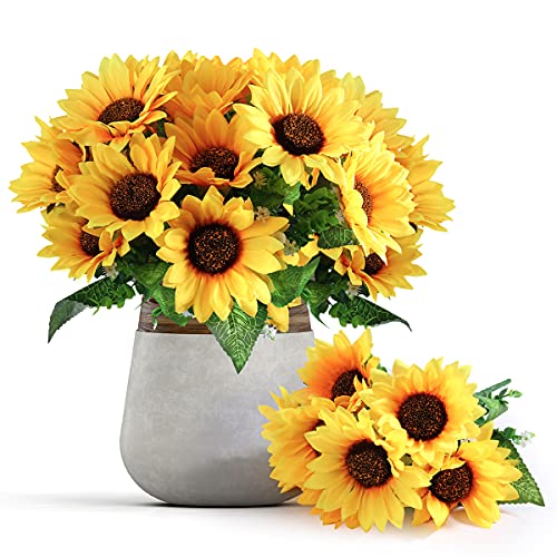 Mocoosy 4 Ramos de Girasol Artificiales, Girasoles de Seda con Tallos, Falso Girasol Flores...