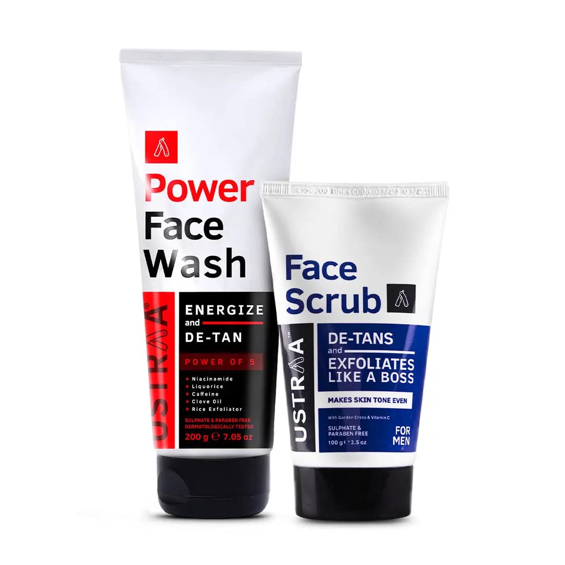 Ustraa De -Tan Face Scrub -100g & Power Face Wash Energize and De-Tan – 200g