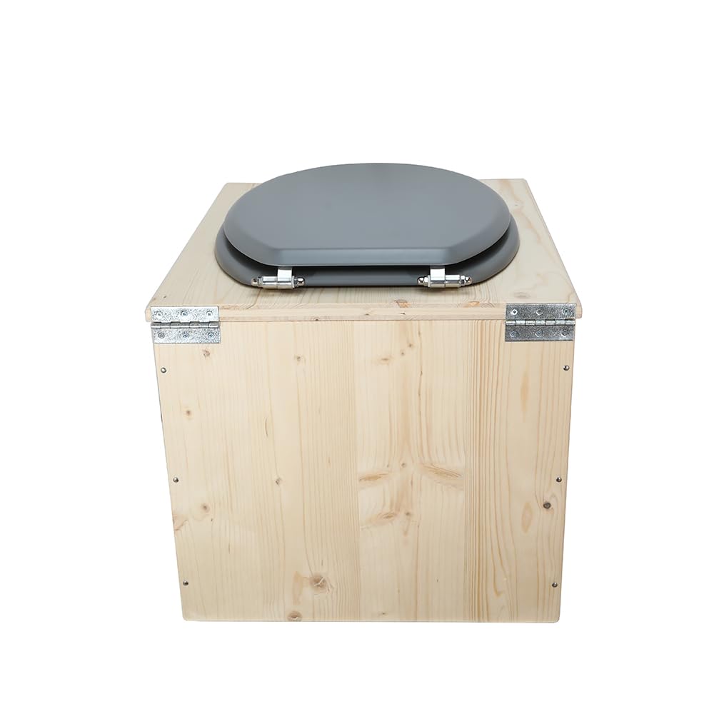 Toilette sèche en bois avec bavette inox et seau 22L plastique - La gris clair 22 litres - Fabrication Française - N9F4