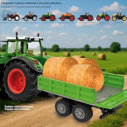 JAMARA 412412 - Kipper für Fendt 1050 - Ferngesteuerte Kippmulde hoch/Runter, Anhängerkupplung vorne, Klappbare Bordwände Bunt