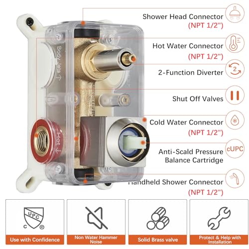 Saeuwtowy Brushed Nickle Shower System 12 Inch LED Rainfall Shower Head Brass Handheld Combo Set Bathroom Rain Shower Mixer Shower Rough-in Valve Body and Trim Included by Saeuwtowy - Used condition - Image 8