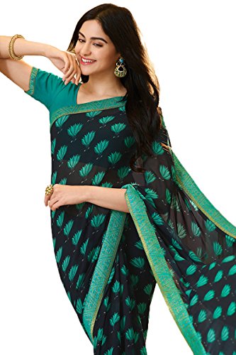 Image of RAJESHWAR FASHION WITH RF Women's Printed Georgette Sarees For Women With Jacquard Work Lace Border & Blouse Piece (Multicolored)
