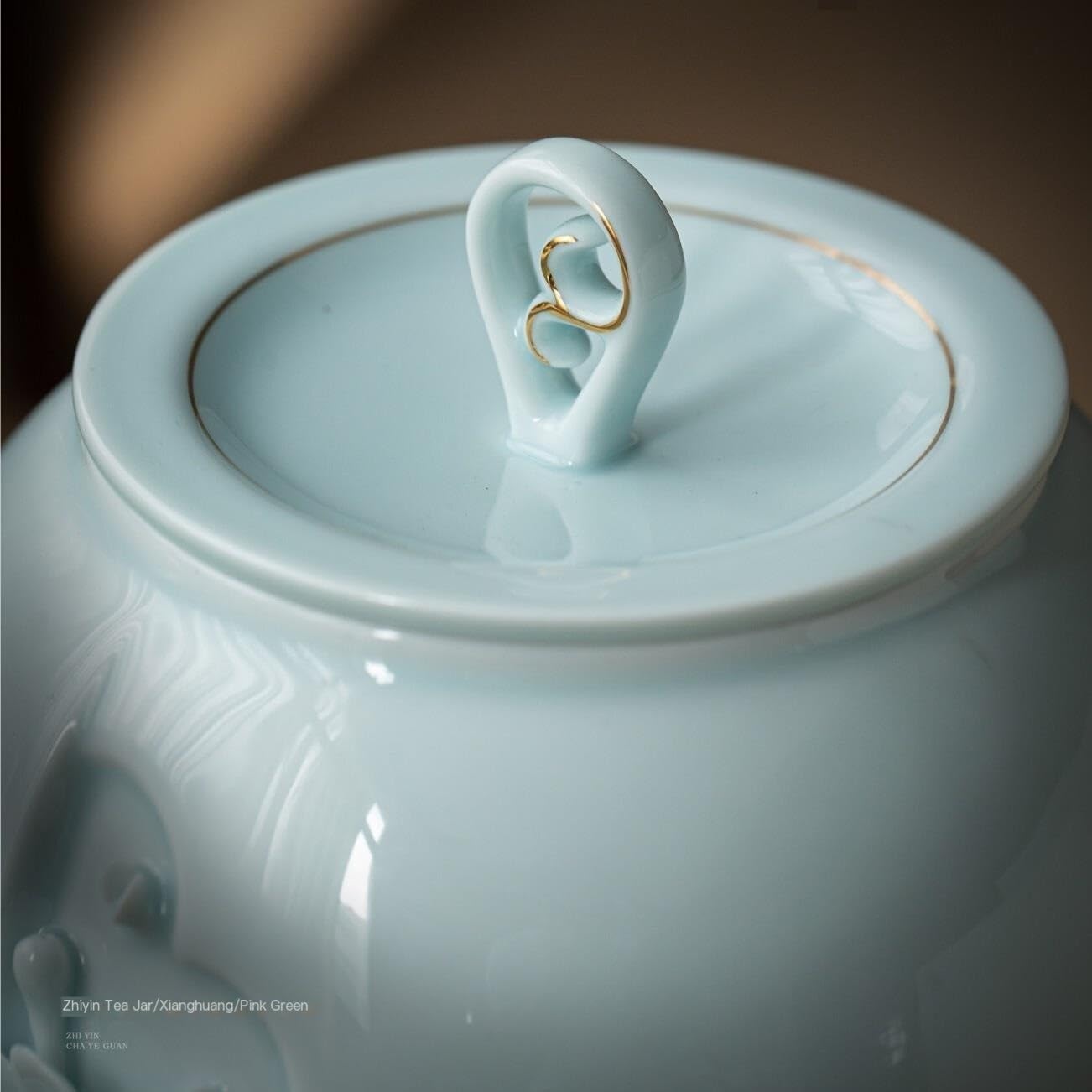 LYGSWDB Słoik na cukier Ręcznie wyrabiany kwiat Ceramiczny słoik do przechowywania herbaty Seledyn Luźna herbata Słoik na herbatę Słoik do przechowywania żywności w kuchni Zapieczętowany słoik