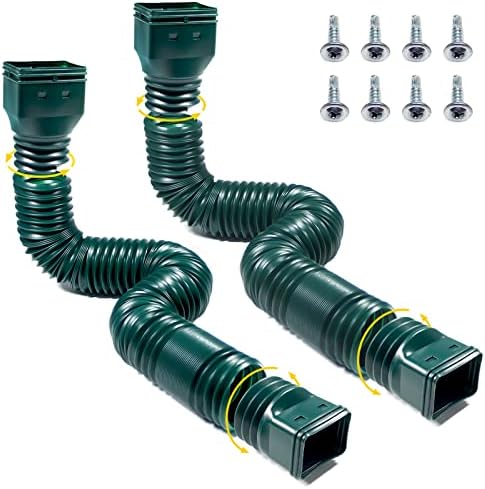 YUEARN Gutter Downspout Extensions, Rainwater Drainage Pipe Connector, Down Spout Extender, Gutter Connector Rainwater Drainage Downspout Flexible Rain Drain Extender from 21 to 58 Inches, 2 Pack