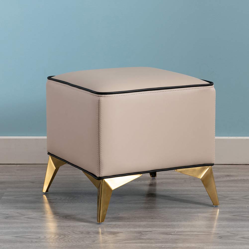 RILOOPFaux Leather Ottoman Bench,Rectangle Foot Stool with Metal Legs,Upholstered Bench Seat,Stool Chair for Dressing Table Bedroom Office Beige/Khaki/40 * 40 * 40Cm