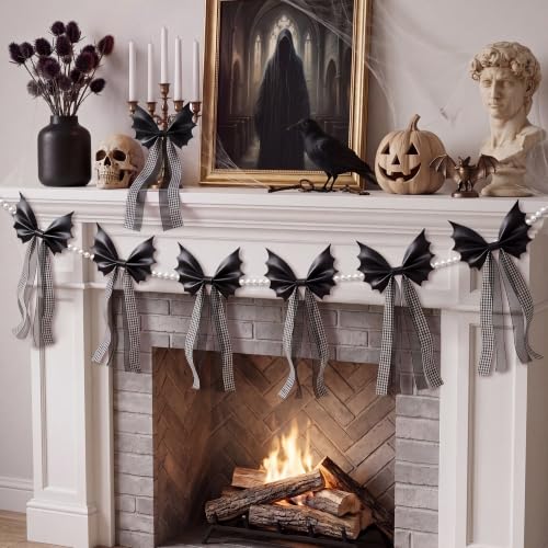 Halloween Spooky Gothic Black Bat Bow Garland, 6.5 Ft - image 1