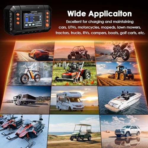 WAVLINK Smart Battery Charger, 20-Amp, Car Battery Charger with LCD Display, for 6V/12V/24V Lead-Acid/Lithium/LiFePO4 Batteries, Trickle Battery Maintainer and Desulfurizer for Car, Boat, Motorcycles - Image 8