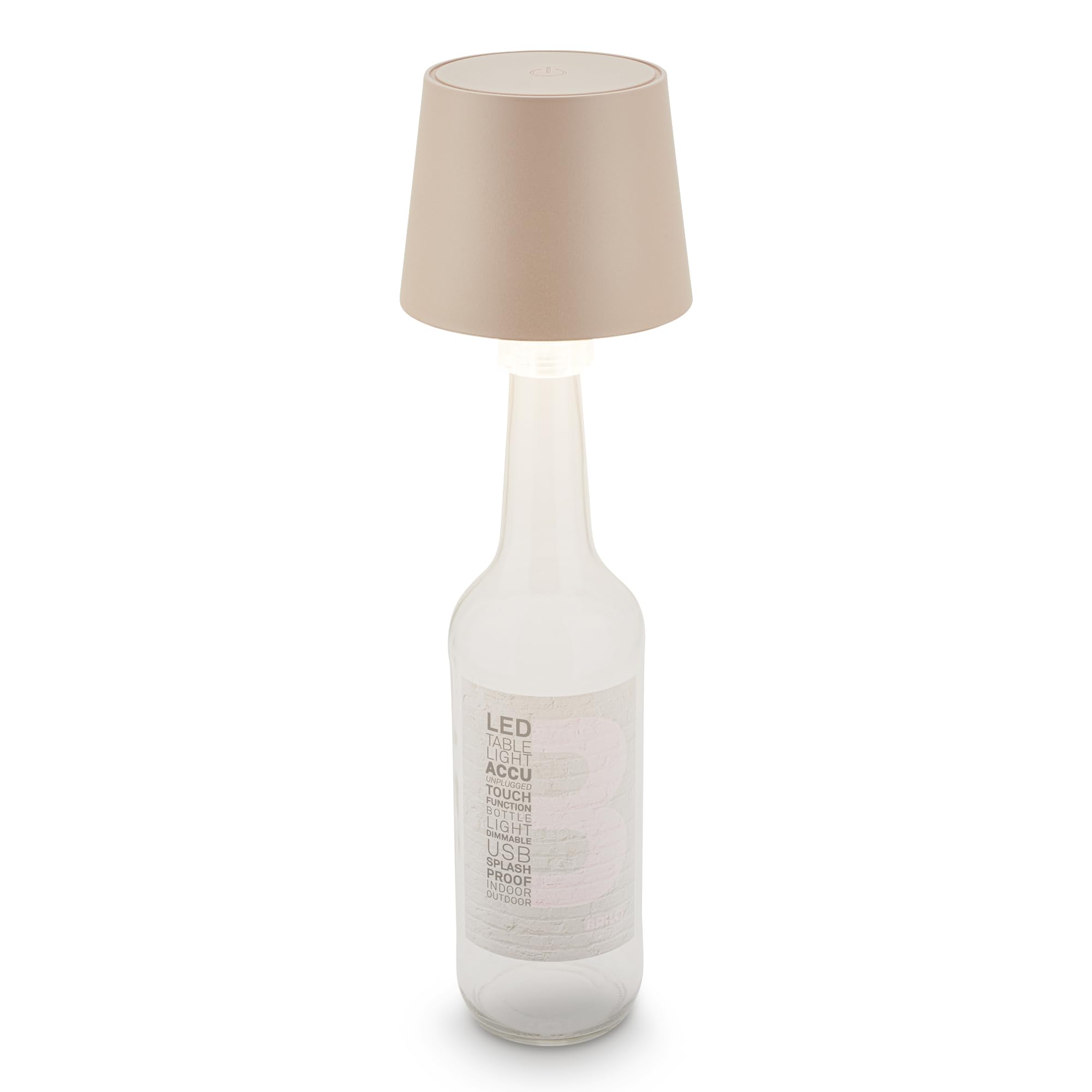 BRILONER - Rechargeable Bottle lamp with Touch, dimmable, Warm White Light Colour, LED lamp, no Cord, Bedside, Battery, Outdoor, Camp Light, 10,5x11,5 cm, Beige