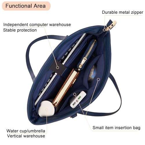 YZAOLL 15.6 Inch Laptop Tote Bag for Women,Lightweight Water-resistant Vegan Leather with Padded Sleeve Multi-Pocket Work Bag3