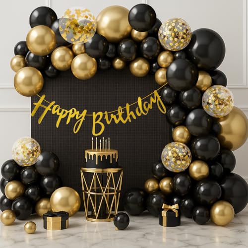 Image of Party Propz Black and Golden Balloons Birthday Decoration Kit - 37Pcs for Men, Boys, Husband, Golden Balloons for Birthday, Happy Birthday Banner | Black Theme Decoration | Gold Theme Decoration