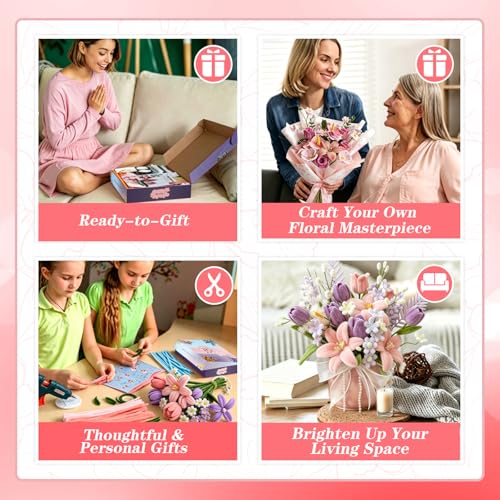 Pipe Cleaner Flower Bouquet Kit, 650Pcs 7 Colors Pink Tulip Set - image 7