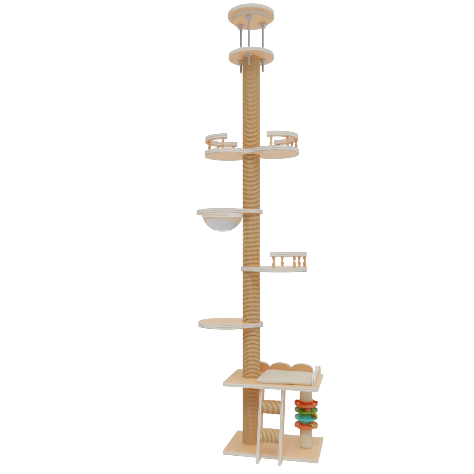 Elegaif Floor to Ceiling Cat Tree Adjustable Height (95-120 Inches) - 5 Tier Tall Cat Tower for Large Cats, Sturdy Sisal Scratching Post with Toy,