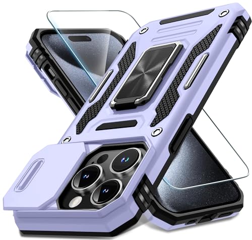 Coque iPhone 15 Pro Max avec anneau rotatif et béquille pour visionnage mains libres