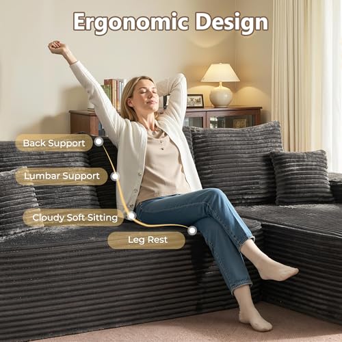 Image of HOOOWOOO Plush L Shaped Sectional Couch,97 inch Assembly Free Modern Minimalist Sofa,Boneless Corner Couch in A Box for Apartment Renting House Office(Right Chaise Gray)