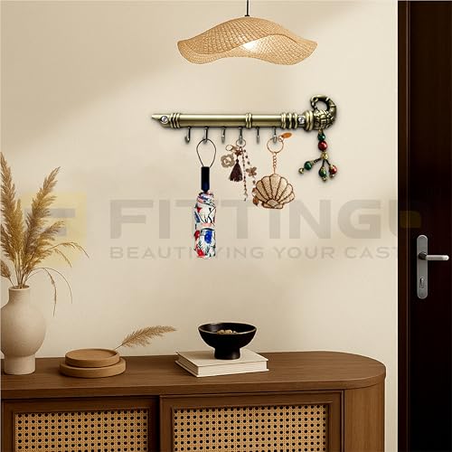 Image of Brass Antique Flute Shape Key Holder for Wall /Decorative Zinc Key Stand with Latkan /Krishna Bansuri Design Key Hanger for Home Decor & Gifting (Brass Antique)-| 3 Years Warranty |