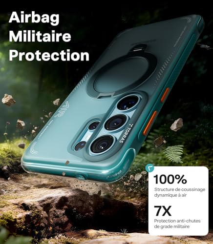 Image of TORRAS 360 Ostand Q3 Air for Samsung S26 ultra case - Real Airbag Shockproof Protection, Strong Magnetic for MagSafe, 12FT Military Drop Tested for Samsung Galaxy S26 ultra Glacier Blue