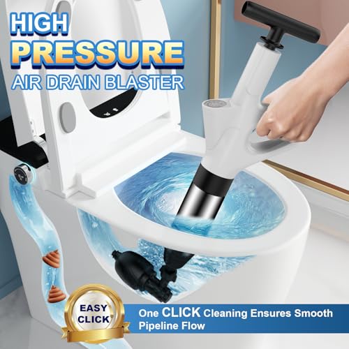 Image of High Pressure Toilet Plunger, Heavy Duty Plunger for Bathroom White | High Pressure Air Drain Blaster Toilet Plunger with Real-Time Pressure Gauge, Heavy Duty Toilet Unclogger for Bathroom Clogs