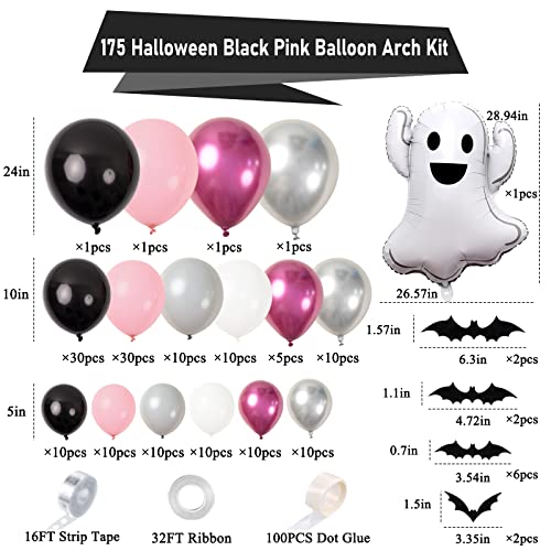 Oumuamua HALLOWEEN BALLOON GARLAND KIT For Girls - 175Pcs Grey, White, Black Balloons, 3D Bat Stickers & Ghost Balloon - Birthday Party Decorations thumb #2