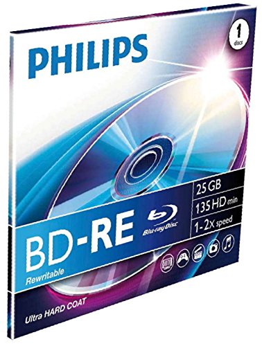 Philips 8712581528652 BD-RE 25GB 1pieza(s) Disco BLU-Ray Lectura/Escritura (BD) - BD-RE v�rgenes (BD-RE, 25 GB, 120 mm, 135 min, 2X, 2X)