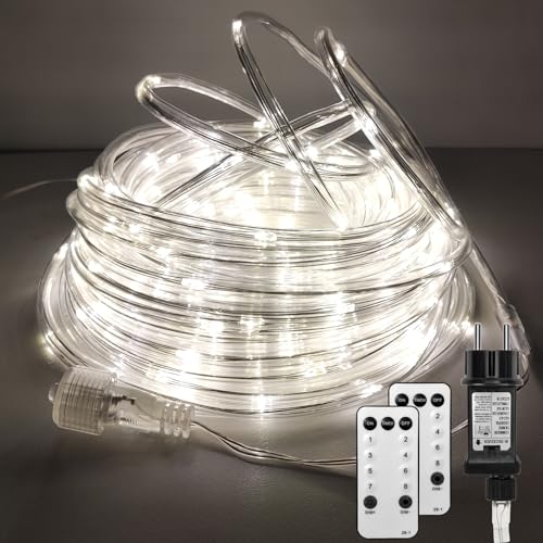 Lichterschlauch Aussen 23m, 200 LEDs Lichtschlauch Außen Innen mit Fernbedienung, 8 Modi IP65 Wasserfest Lichtschläuche Leuchtschlauch Led Schlauch für Weihnachten Garten Party Hochzeit Weiß