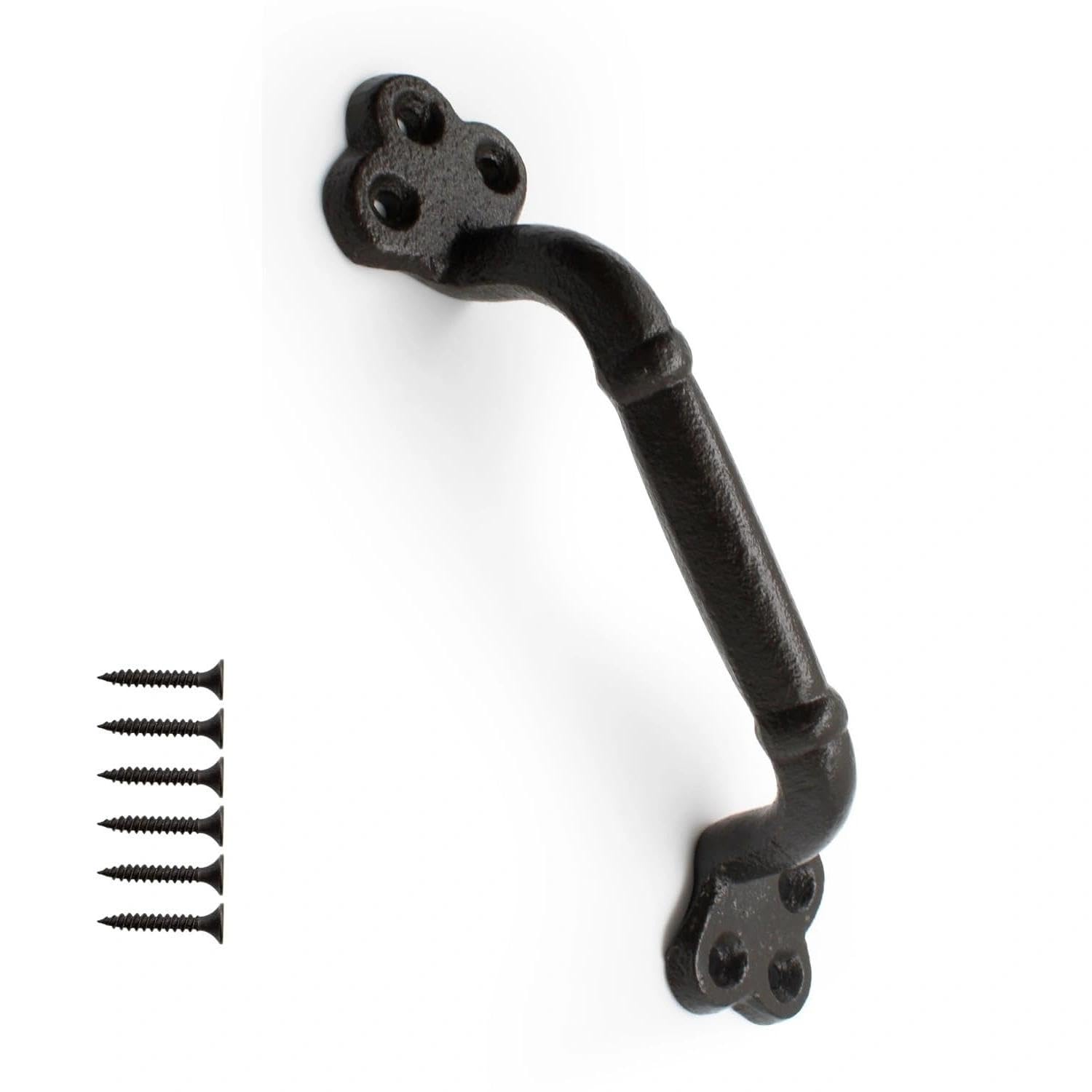 txuzong Cast Iron Black Gate Handle 220mm – Heavy Duty Vintage Door Pull with Screws, Suitable for Sheds, Barns, Garages, Cupboards & Bathroom