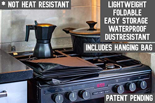 Larsic Gas Stove Burner Cover, Large, Trendy Dust, and Cat Hair Surface Protection for Modern Kitchens, Flat Serving or Food Prep Area, Foldable and Portable Design (29.5x21, Black)