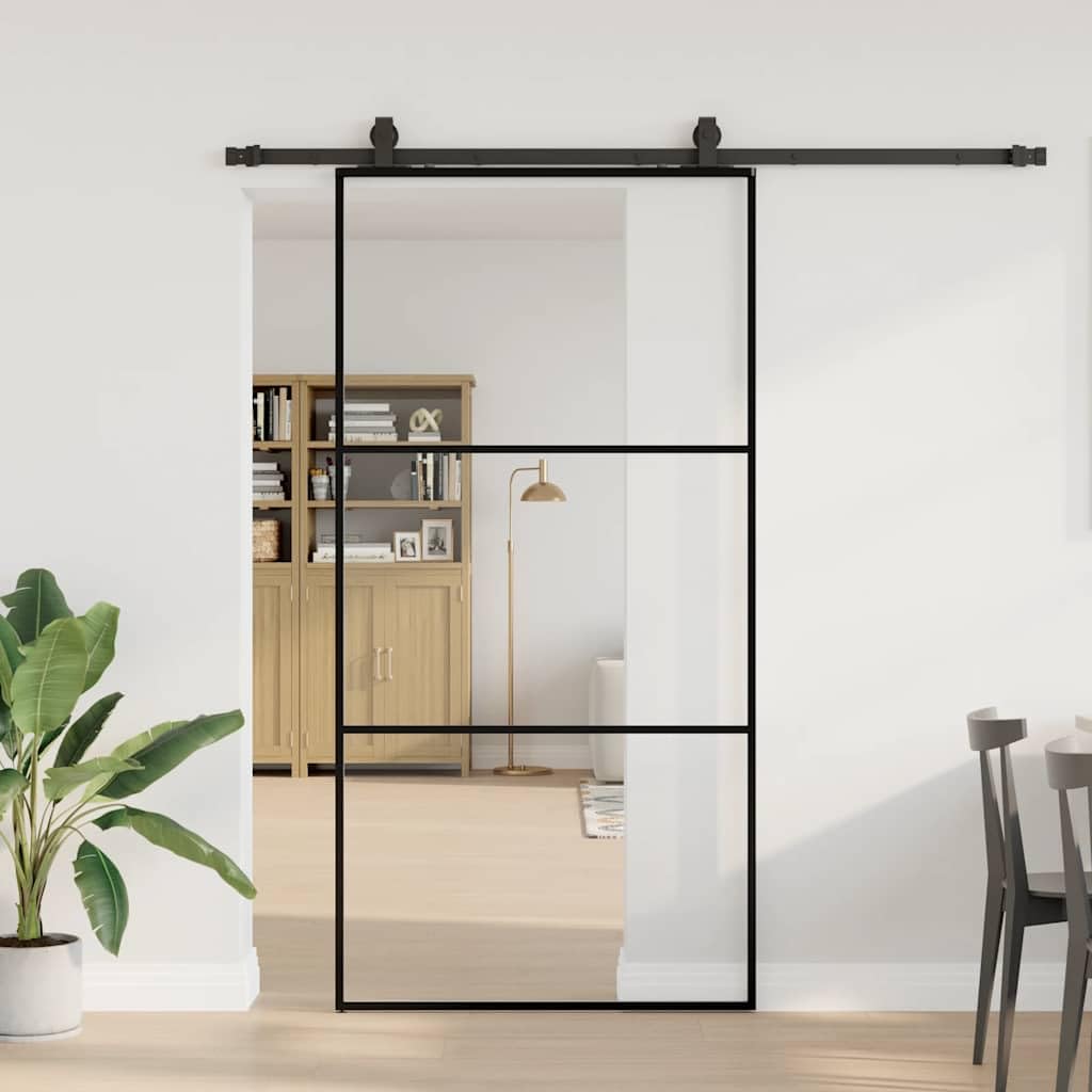 Porta scorrevole in vetro ESG, 102 x 205 cm, con sistema a binari
