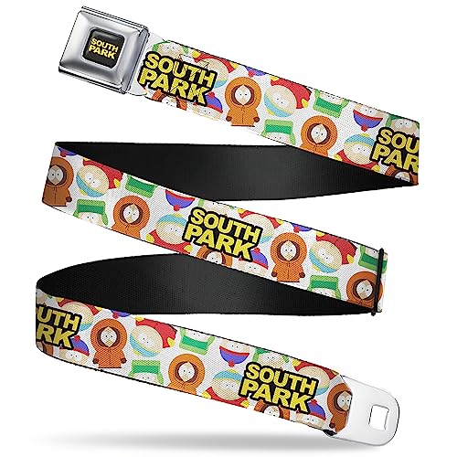Paramount Network Belt, Seatbelt Buckle Belt, South Park Title Logo and Characters Scattered White, Youth 20 to 36 Inches