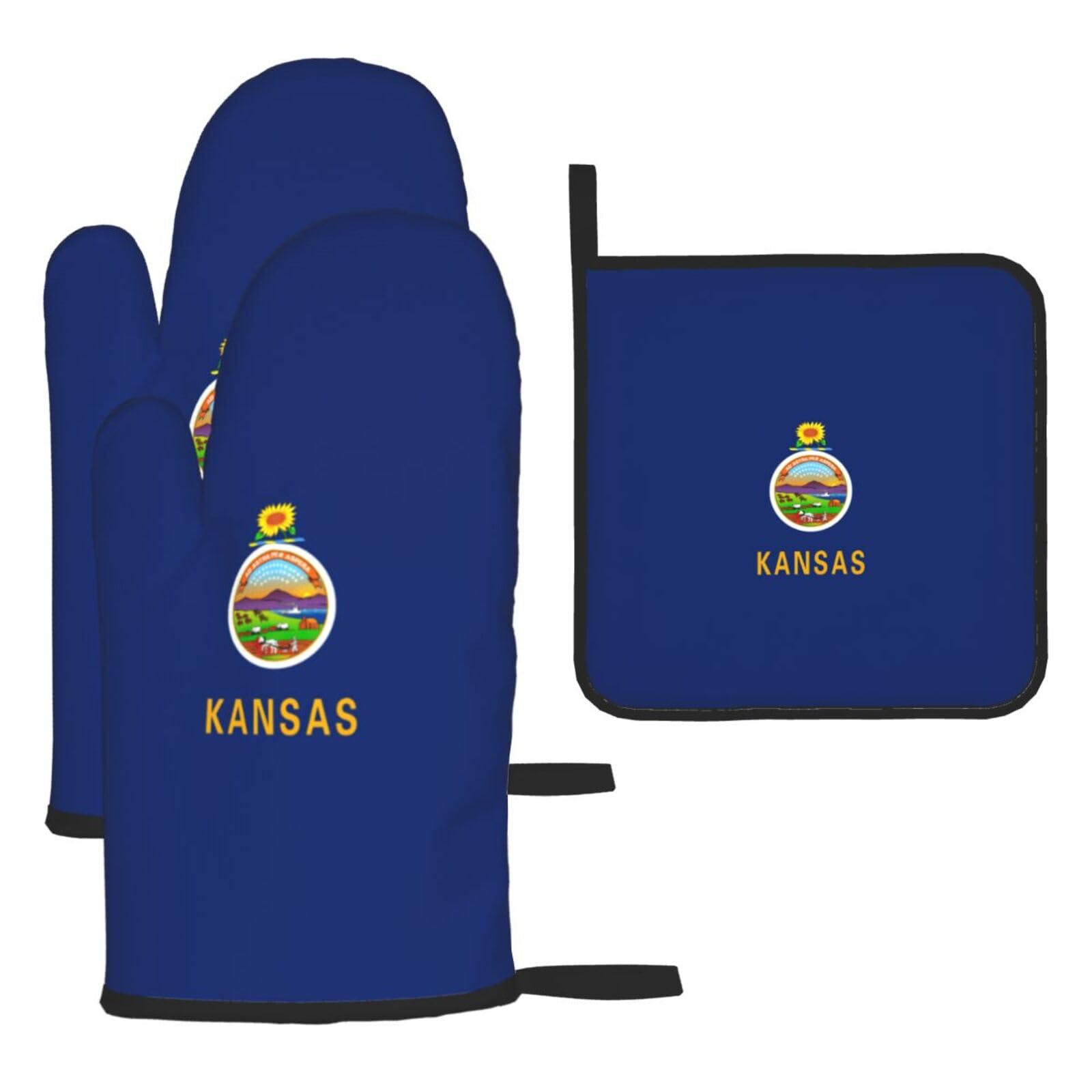 Kansas State Flag Print Oven Kitchen Gloves For Baking Outdoor Grilling Home Use Mitts Microwaving Bbq
