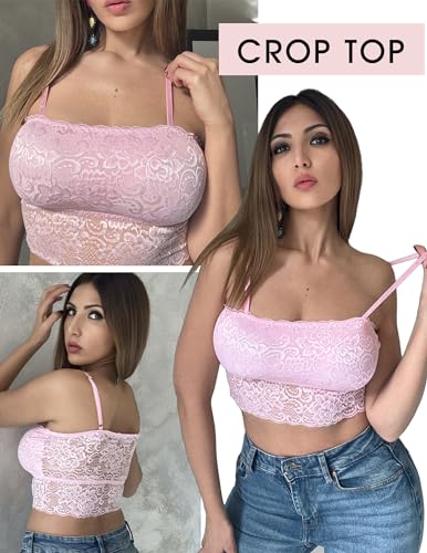 Image of Avidlove Bralettes for Women Lace Spaghetti Strap Tank Top Tube Slim Basic Camisole