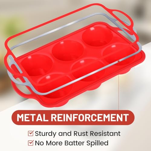 Image of CAKETIME Large Muffin Pan Jumbo, Metal Reinforced Frame 3.5 Inch Large Silicone Cupcake Pan 6 Cup Jumbo Muffin Tin for Baking Easy to Handle