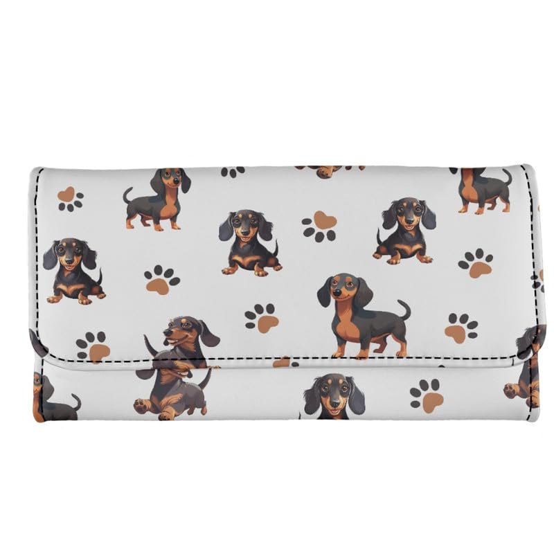 Hawaii Dachshund Dogs Womens Leather Wallets with Coin Pocket, Fun Puppy Paws Tri-fold Clutch with ID Card Transparent Slot, Grey Large Capacity Money Manager4