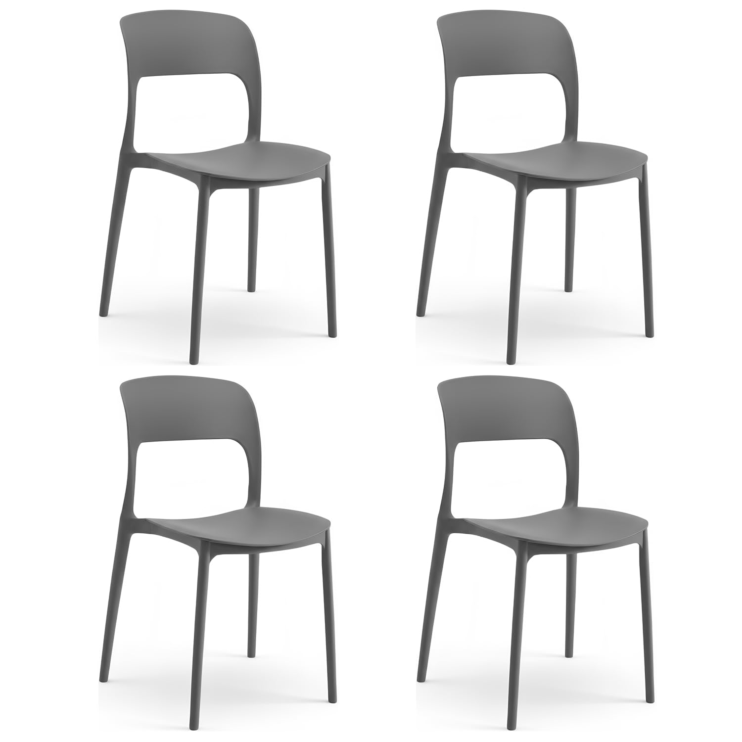 Marvin Sedia In Polipropilene Marte Ergonomica Arredo di Design Esterno e Interno da Giardino Impilabile Sedie Moderne Resistenti per Cucina Terrazzo Locali Commerciali (Grigio, 4)