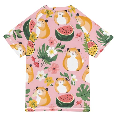 ALAZA Kids Rash Guard Girls Toddler Swim Shirts Short Sleeve Hamster Watermelon Flower UPF 50+ 3T2