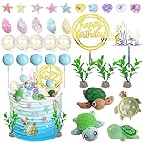UFROMSKY 34pcs Turtle Cake Topper Under the Sea Cake Decoration with Ocean Turtle Starfish Conch and Seashells for Sea Theme Birthday Party Baby Shower Supplies