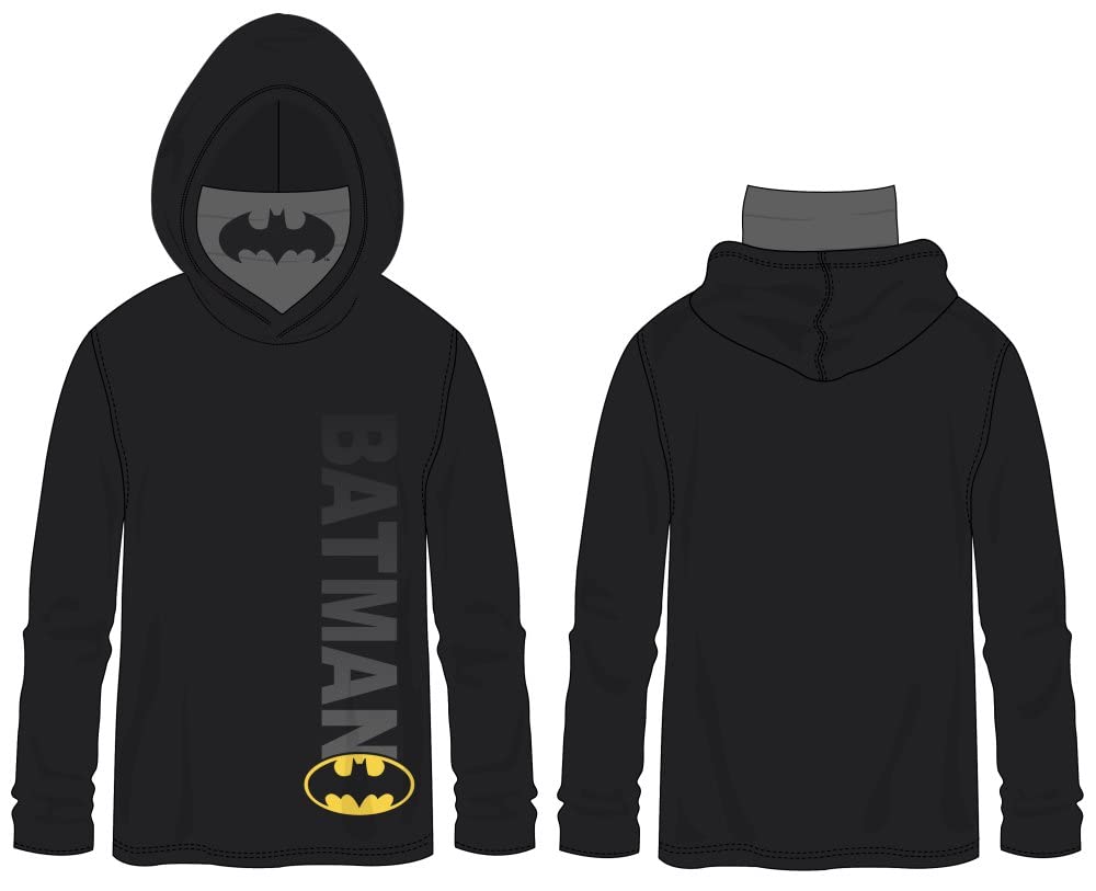 DC Comics Batman Boys' Black Hoodie Hooded Sweatshirt with Gaiter, Sizes S-XL