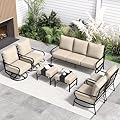 UDPATIO Patio Furniture Set,Metal Patio Furniture Sets,Beige Modern Outdoor Furniture,7 Piece Outdoor Patio Furniture with 5.75" Extra Thick Cushion for Backyard,Garden?Include Waterproof Covers?