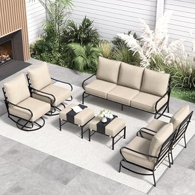 UDPATIO Patio Furniture Set,Metal Patio Furniture Sets,Beige Modern Outdoor Furniture,7 Piece Outdoor Patio Furniture with 5.75" Extra Thick Cushion for Backyard,Garden?Include Waterproof Covers?