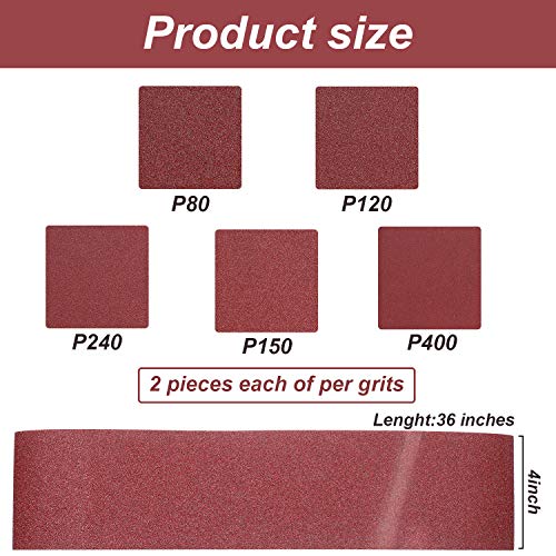 Aluminum Oxide Sanding Belts 10 Pieces Sanding Belts (80/120/150/240/400 Grits) And 12 Pieces 6 Inch Self Stick No Hole Aluminum Oxide Sanding Disc (4 X 36 Inch) #TOP1