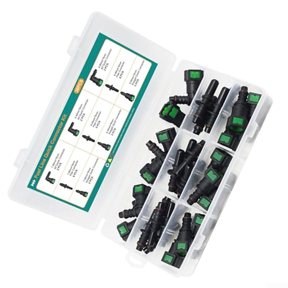 Set di 30 connettori rapidi per tubi carburante, PA12 in nylon SAE per tubo ID da 8 mm, kit di riparazione per aria, acqua, olio