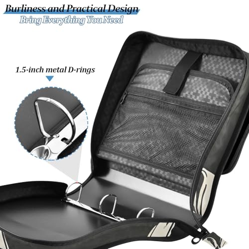 Image of 3 Ring Zipper Binder with Shoulder Strap Black White Bow 1.5 inch Binders Keeper Large Capacity Multi Pockets for School Office Supplies