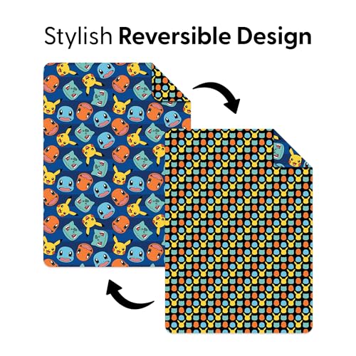 Image of Northwest Pokemon Striped Favorites Twin Quilted Blanket, Cozy Fantasy Bedding for Gamers, Kids & Adults, Throw for Bedroom, Sofa, or Game Room Decor, 60 x 90 Inches