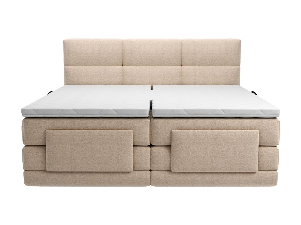 Brand Set letto Boxspring 2x90x200 Beige LODI di PALACIO: Testata trapuntata + Rete relax elet. + Materasso + Topper