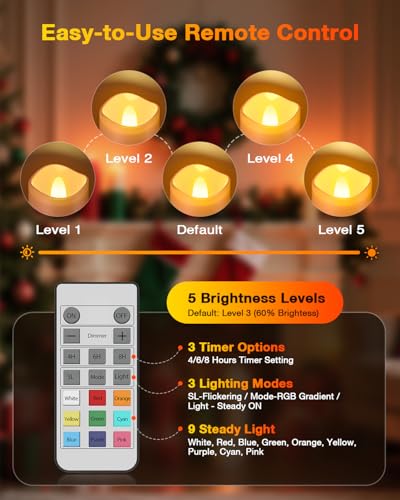 Image of Yme Rechargeable Color Changing Tea Lights Candles with Remote & Timer | 9 RGB Modes, Flameless LED Votives, Battery Operated Tealights with Charging Base, for Halloween Christmas Party Decor, 12PCS
