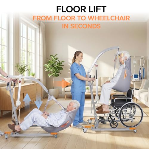 Image of Electric Patient Lift with Sling, 350LBS Body Transfer Lift, Plug-in Powered Full /Partial Paralysis Mobility Aid, Medical Transfer Hoist for Home Care, Hospital & Healthcare Facilities