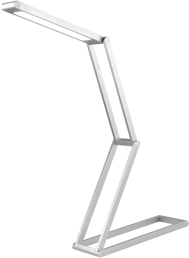 MORECOO Super Bright Portable LED Desk Lamp, Eye-Care Foldable Lamp for Bedtime Studying or Reading and Outdoor Camping, 2 Brightness Settings (Silver)