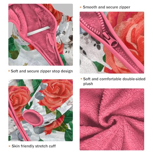 OTVEE Dalmatins Dog Red Flowers Kids Hoodie Jacket Fall Spring Full Zip Warm Outwear Coat3