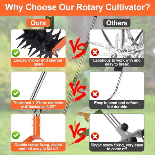Kottwca Rotary Cultivator Garden Tool, 2-in-1 Garden Weeder, Adjustable Hand Tiller for Gardening W/Stainless Steel Pole, Extended tooth, Cultivator Tool for Reseeding Grass, Loosing and Soil Mixing 5 Kottwca Rotary Cultivator Garden Tool, 2-in-1 Garden Weeder, Adjustable Hand Tiller for Gardening W/Stainless Steel Pole, Extended tooth, Cultivator Tool for Reseeding Grass, Loosing and Soil Mixing - Image 5